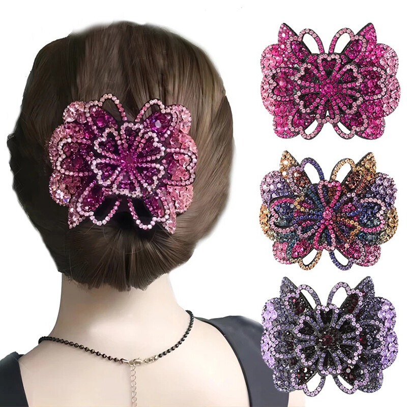 GeoGeoDIY 4x Haarspangen Mit Kristall-Blumen & Perlen - Goldfarben, Für Pferdeschwanz & Dutt, Geschenk Für Damen