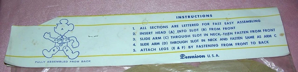 FIGURA DE FIESTA DISNEY DE CARTÓN TROQUELADO DENNISON AÑOS 60 DE COLECCIÓN, ARTICULADA MICKEY iop Foto 3 de 3