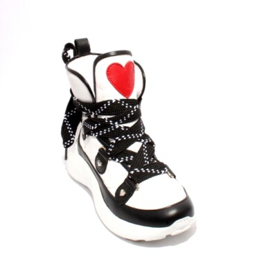 Love Moschino 15286b White Black Leather Fashion Platform Sneakers 38  US