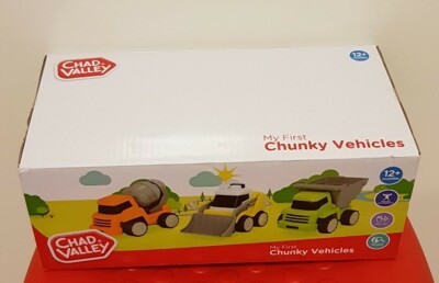 Chad Valley My 1st Vehicles Pack of 3 Chunky Construction Vehicles.100% Neu in OVP 