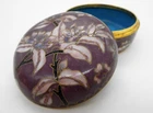 CHINA: SUPERB PURPLE JEWELRY BOX BRASS FLORAL DECOR PARTITIONED