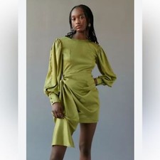 Ghospell NEW urban outfitters Hideaway Satin Mini Dress lime green size large
