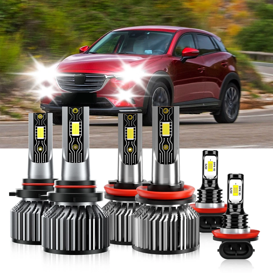 For Mazda 3 Sport 2010-2013 LED Headlight Bulb High Low+Fog Light Kit 6Pcs 6500K - Изображение 2 из 4