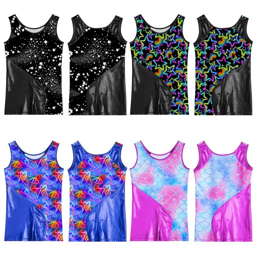 Girls Jumpsuit Boy-cut Unitard Kids Bodysuit Sleeveless Leotard Sport Romper - Picture 2 of 45