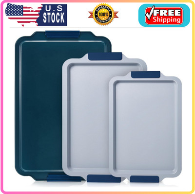 Non Stick Ceramic Baking Sheet Pan Set of 3, Natural Non Toxic Cookie Sheets for