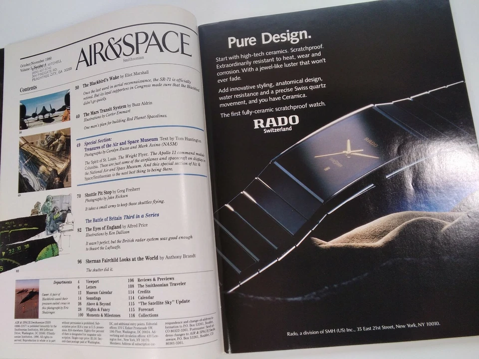 Air & Space Magazine Smithsonian Rare Vtg 1990 Blackbird Rolex RADO Jaguar Ads - Image 2 of 4