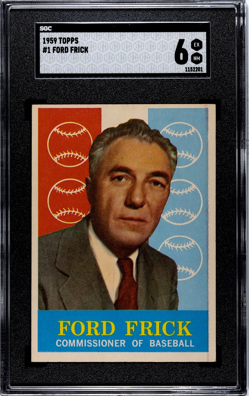 Ford Frick 1959 Topps Baseball Card #1- SGC Graded 6 EX-NM (MLB Commissioner)