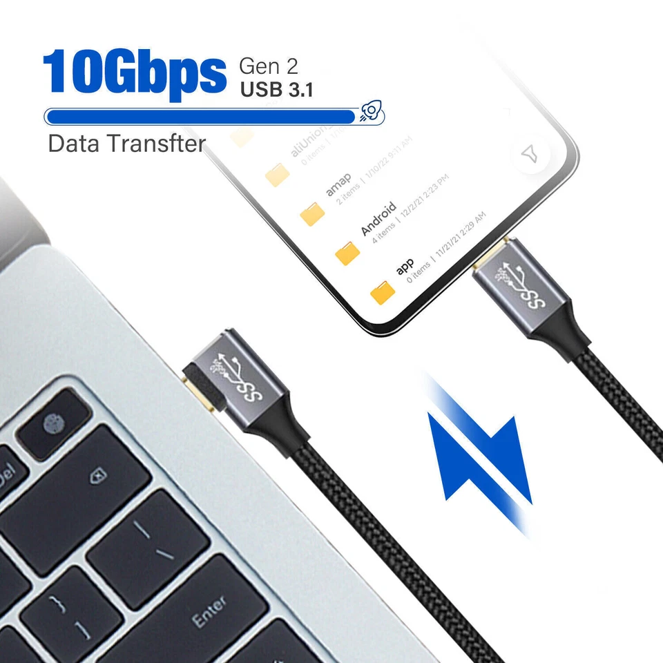 90 Degree Type C USB 3.1 100W 5A PD Braided Cable Data Fast Charging Cord Best - Image 2 of 4