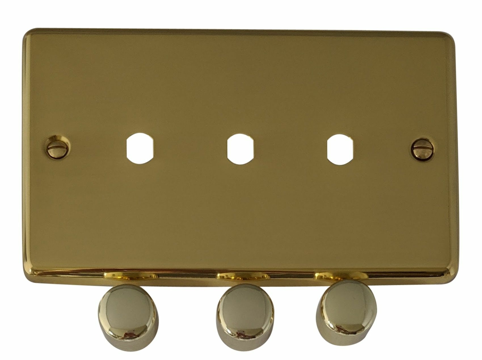 G&H CB13-PK Standard Plate Polished Brass 3 Gang Dimmer Plate inc Dimmer Knobs