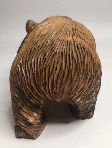 Sehr guter Zustand Schwarzbär Grizzly handgeschnitzt Massivholz Ainu Kunst Lachsfisch im Mund - Bild 4 von 8
