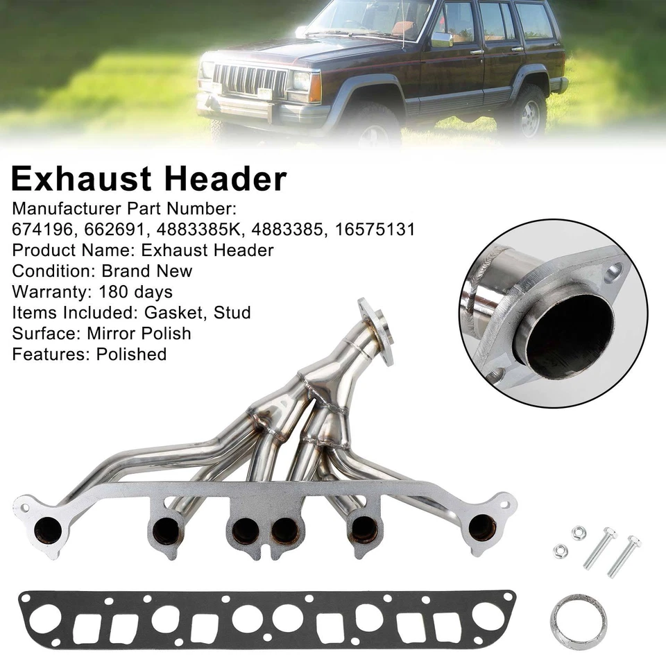 NEW Stainless Exhaust Manifold For Jeep Grand Cherokee Wrangler 4.0L V6 - Imagem 2 de 4