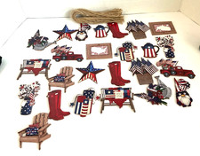36Pcs Patriotic Classic Decor 4Th of July Wooden Vintage Tree Ornaments NEW 
