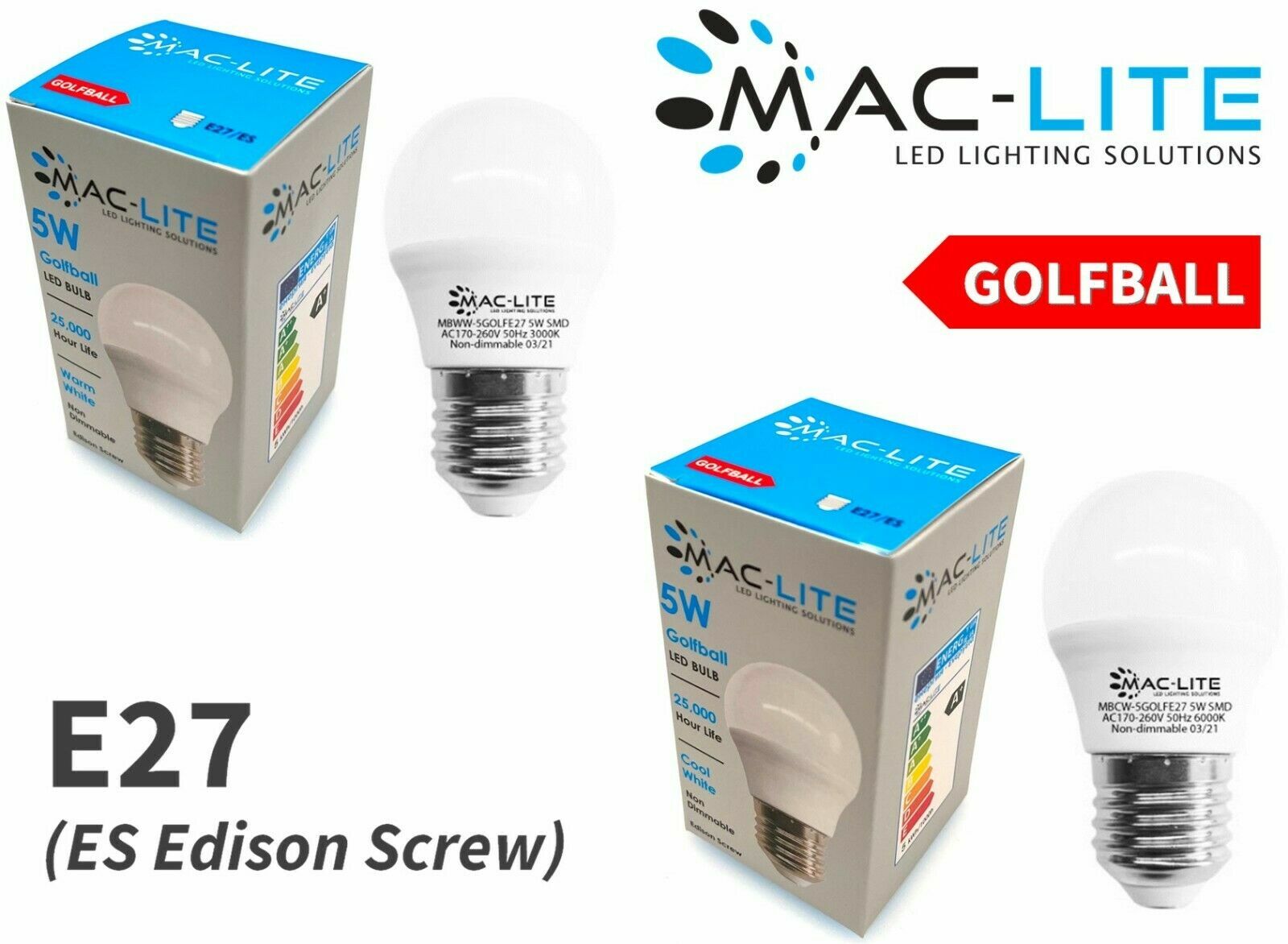 220 PACK LED GOLF BALL LIGHT BULB 5W = 40W E14 B22 E27 SCREW