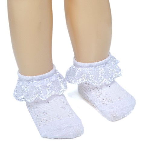 2 Pair Pack Newborn Baby-Girls Eyelet Frilly Lace Socks Princess Ankle Socks ... - Picture 5 of 7