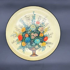 Vtg Serving Tray Flower Bouquet Retro MOD 13" Circular  Made in Japan