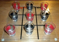Shot Glass TIC TAC  TOE Display Table Top Game (NAUGHTS & CROSSES -BLACK & RED)