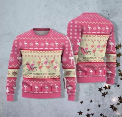 Pink Flamingo Christmas Sweater, Flamingo Ugly Sweater, Holiday Party Shirt