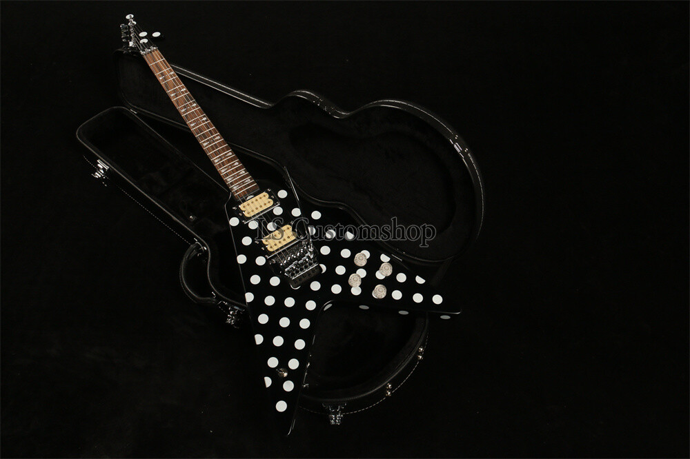 FLYING V / RANDY V 的ボディ Randy Rhoads Flying V Electric Guitar Black&White Polka Dots