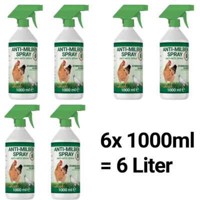 6x 1000ml Milbenspray Hühner, Geflügel & Vögel gegen Milben rote Vogelmilbe XXL