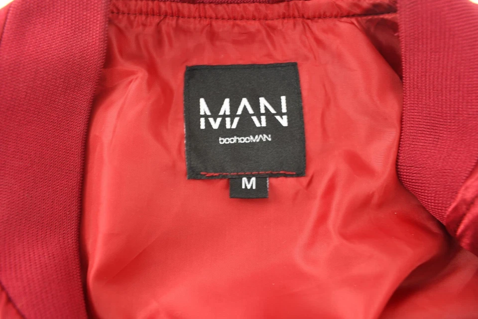 Chaqueta Bomber BooHoo Hombre Rojo Satinado Cremallera Completa Talla M Foto 3 de 4