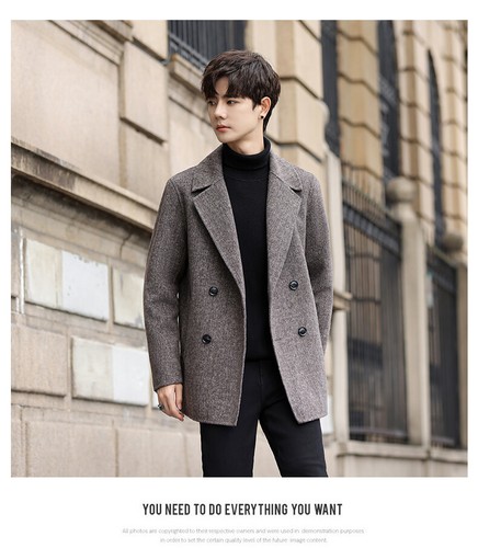 Men Double-sided Woolen Coat Short New Cashmere Coat Business Casual Windbreaker - Picture 3 of 9