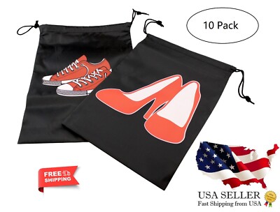 10 Pack Shoe Bags Printed Drawstring Travel Home Oxford Cloth Large 11.6 x 14.2''