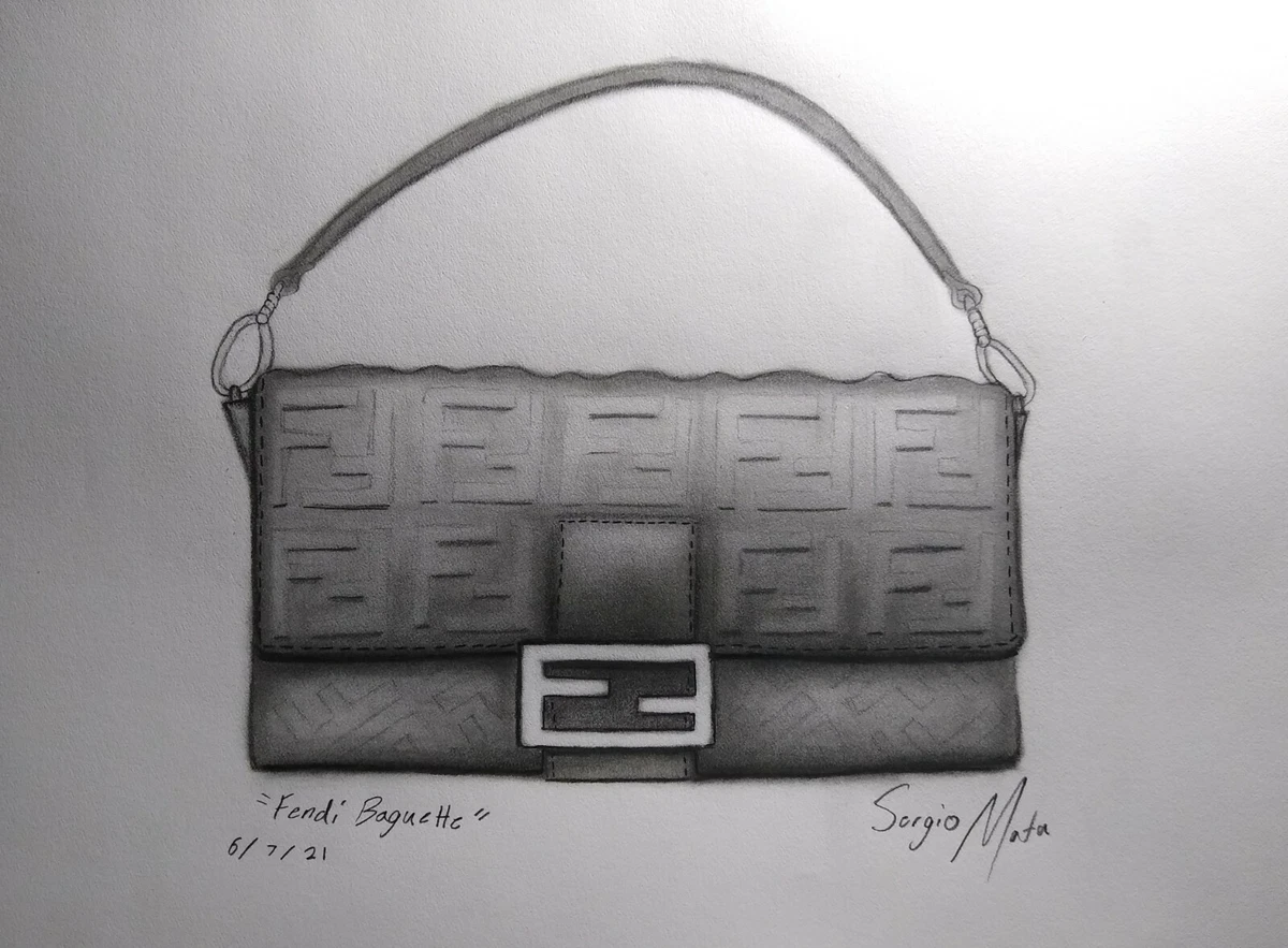 FENDI BAGUETTE by SERGIO MATA drawing on paper, 11 by 14, 2021