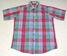 Vintage Casual Shirt The Fox Collection Size M 80s Pink Purple Turquoise Plaid