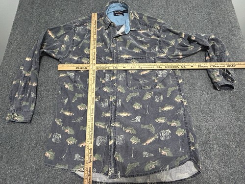 Revenge Shirtmaker Shirt M Distressed Button Up Long Sleeve All Over Print Fish - Picture 2 of 6