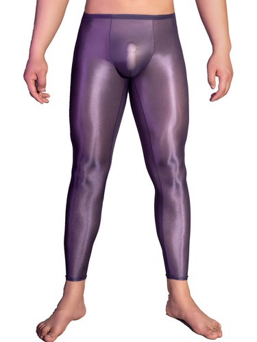 Men's Glossy Sheer Skinny Pants Stretchy Bulge Pouch Tights Footless Pantyhose - Picture 42 of 66