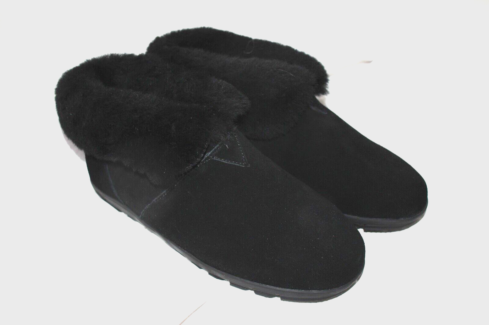 SAOLA Pantofole donna Bearpaw pelle di pecora sherpa scamosciata 11 11 5 12 nere suola rigida NUOVE