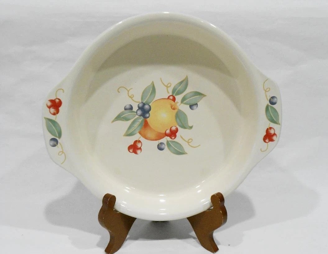 ❤️ NEW Corelle ABUNDANCE PIE PLATE Sandstone Stoneware Handles Fruit Deep Dish