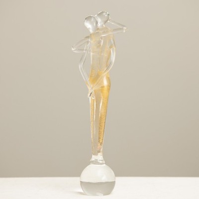 Murano Style Glass Art Romantic Embracing Couple Sculpture Modern Abstract Gold
