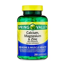 Spring Valley Calcium, Magnesium & Zinc Plus Vitamin D3 Coated Caplets, 250 Ct