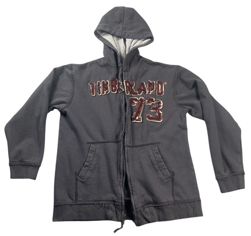 Timberland Mens Full Zip Hoodie Sweatshirt Charcoal Gray Fleece Size XL 73 Logo