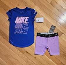 NEW Nike Little Girl Dri-fit Tee  Bike Short Set, Blue/Purple 6X 