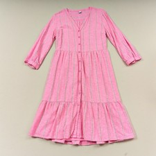 Old Navy Pink Striped Button Front Midi Dress 3/4 Sleeve Tiered Preppy Womesn M