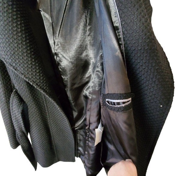 Calvin Klein Black basketweave faux wrap black coat women's size large new!!! image 10