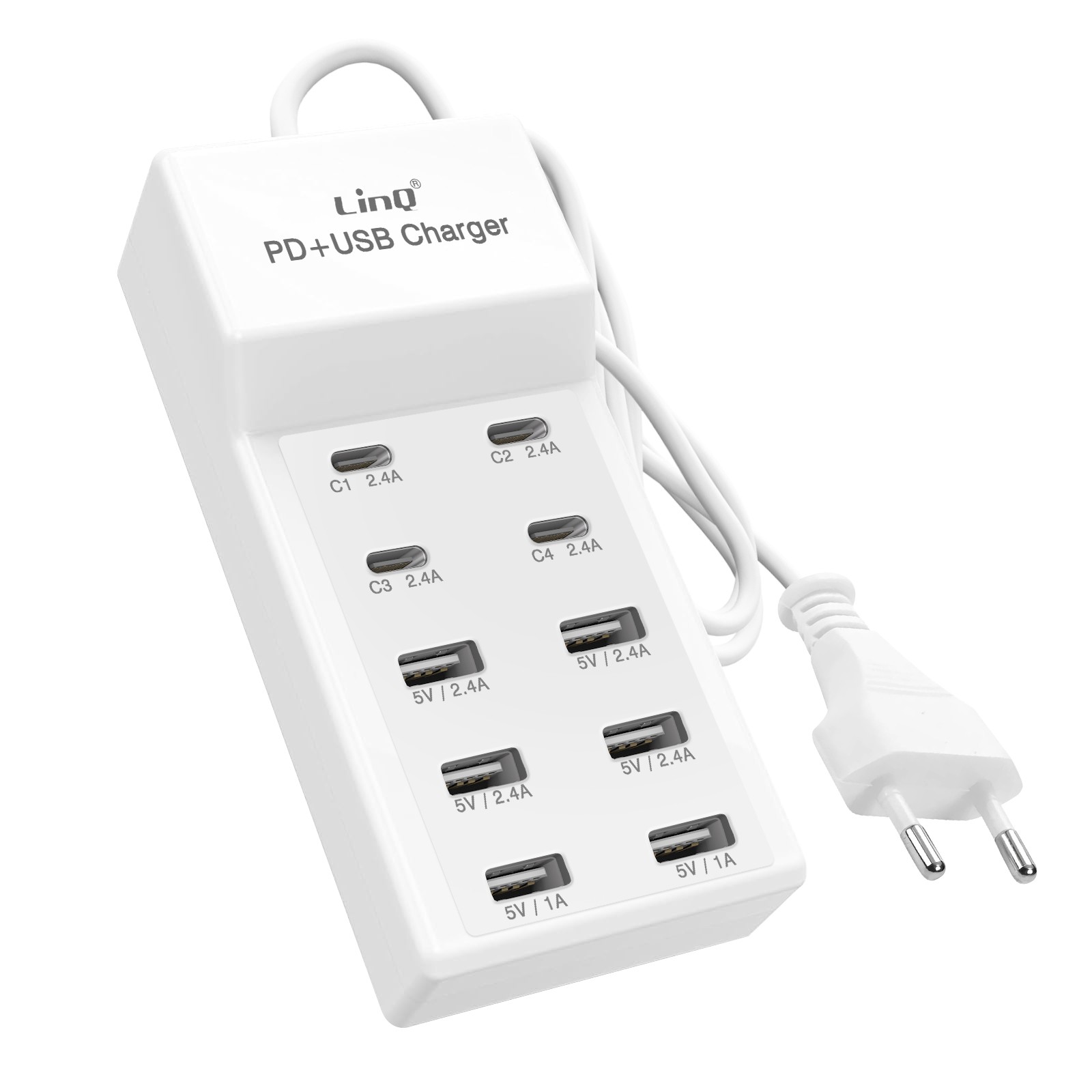 Chargeur universel 10 ports LinQ pour éviter les câbles emmêlés multiprise 4 USB C 50W