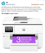 Used HP OfficeJet Pro 9730e Wide-format Printer 10 & 13 pages printed