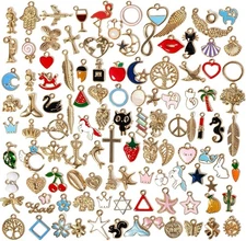 110PCS Bracelet Charms, Assorted Jewelry Making Charms, Gold Plated Enamel Charm