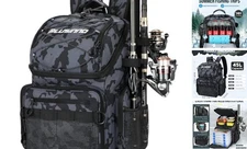  Cooler Fishing Backpack with Rod Holders 45L Large Water-resistant Black Camo