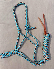 Nylon Braided Weave Halter attached Leather Popper Lead Rope SIZE Average Horse