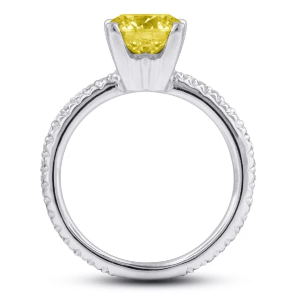 Anillo clásico de diamantes laterales con certificado natural corte redondo VS2 amarillo de 1 quilate Foto 4 de 4