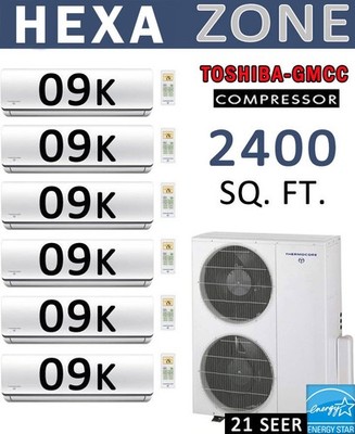 54000 BTU HEXA Zone Ductless Mini Split Air Conditioner HYPER Heat Pump 9000 x 6