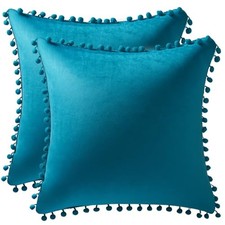Throw Pillow Cases 16x16: 2 Pack Cozy Soft Pom 16" x 16" Pack of 2 Turquoise