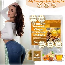 60 Premium Turmeric Ginger Cinnamon Tea Bags, 100 Natural No Additive Support
