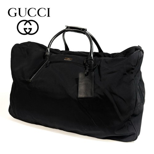 Excellent Condition GUCCI Nylon Leather Large Capacity Boston Bag Handbag Black