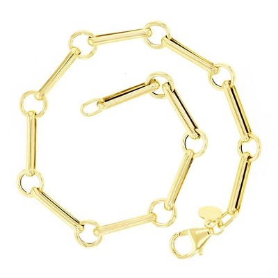 Italienische 14k Gelbgold Runde & Büroklammer Glieder Kette Armband 7,75'' 2 Gramm