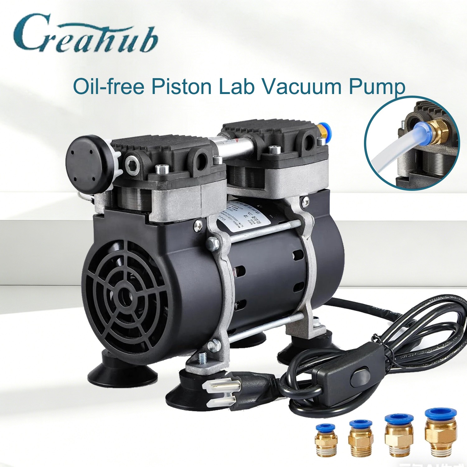 180W 50 L/min Lab Vacuum Pump Oil Free Oilless Vacuum Pump W/ Pressure Gauge US